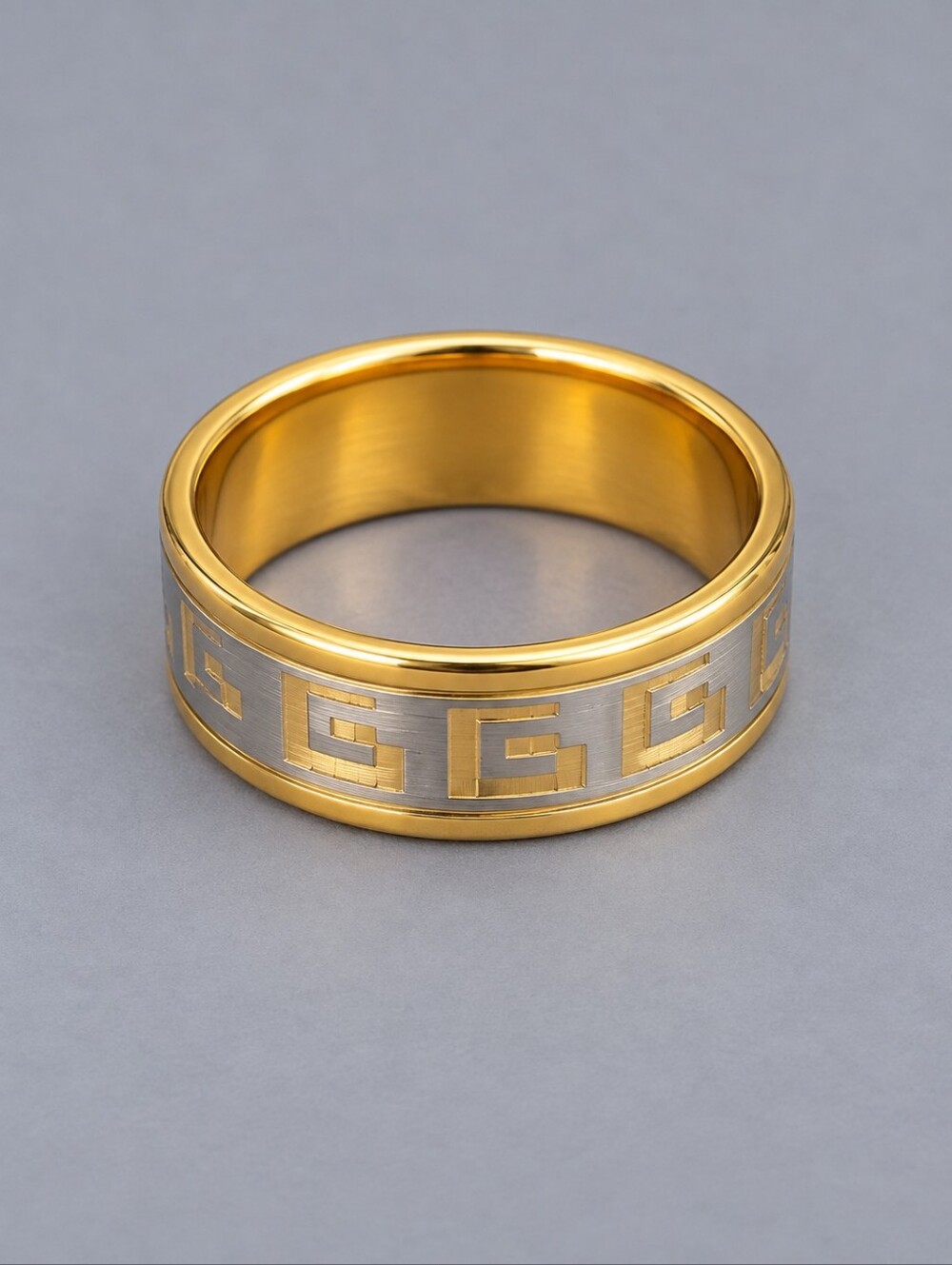 Two Tone Aztec Brass Wedding Band